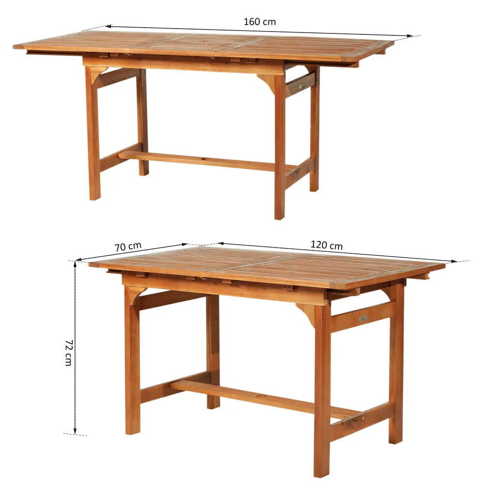 Outsunny Ausziehtisch Gartentisch Esstisch Gartenmöbel Akazienholz Wetterfest Braun 160/120 X 70 X 72 Cm 7 Outsunny Ausziehtisch Gartentisch Esstisch Gartenmöbel Akazienholz Wetterfest Braun 160/120 X 70 X 72 Cm – Bild 7