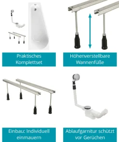 Calmwaters® Raumsparende Eckbadewanne 160x70 Cm, Set Mit Acrylwanne Essential Small, Wannenfüße, Ab- Und Überlaufgarnitur, Platzsparende Badewanne Rechter Ausführung, 160 X 70 Cm, Weiß, 99000326 -Garten- & Gewächshäuser Geschäft 185bc64509c97d24d03e6cb2694506ab