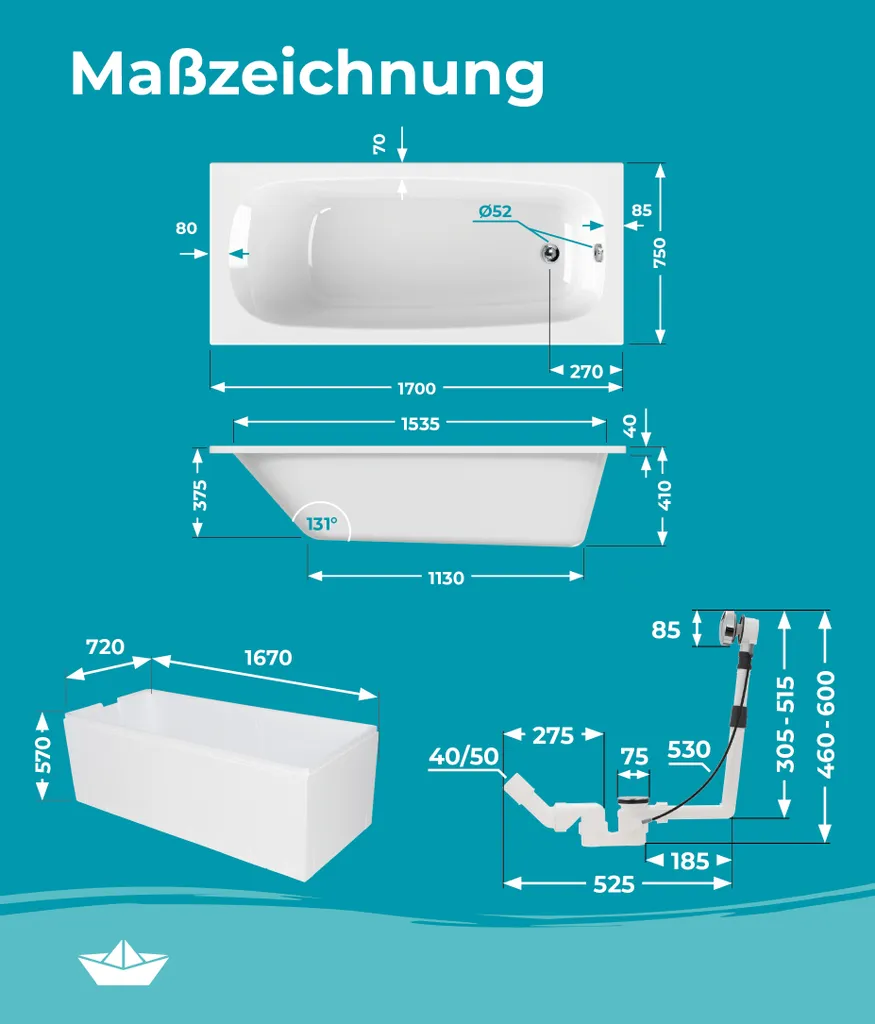 Calmwaters® Badewanne Komplettset 170x75 Cm Original, EU, 3in1 Acryl-Badewanne Mit Wannenträger & Ablaufgarnitur, Körperformbadewanne, Rechteckbadewanne 170 X 75, 200 L, Weiß, 99000088 5 Calmwaters® Badewanne Komplettset 170x75 Cm Original, EU, 3in1 Acryl-Badewanne Mit Wannenträger & Ablaufgarnitur, Körperformbadewanne, Rechteckbadewanne 170 X 75, 200 L, Weiß, 99000088 – Bild 5