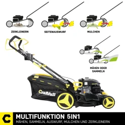 Craftfull Benzinrasenmäher CR-139-20, 46 Cm Schnittbreite, Benzin Rasenmäher Mit Radantrieb Inkl. Rasenkamm, 139cc, 3,2 KW / 4,5PS, Euro 5 Norm, 5in1, Marken Motor, GT-Markengetriebe, 8 Stufen Höhenverstellbar, 62 Liter Fangsack, Easy-Clean-Funktion -Garten- & Gewächshäuser Geschäft 18d2693c2cc6bc6b01ab24c6927c8766