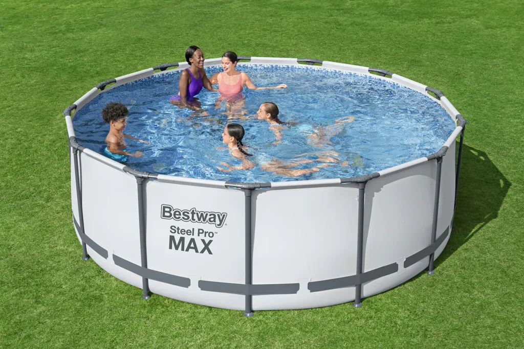 Bestway® Steel Pro MAX™ Aufstellpool Komplett-Set Mit Filterpumpe Ø 396 X 122 Cm, Lichtgrau, Rund 2 Bestway® Steel Pro MAX™ Aufstellpool Komplett-Set Mit Filterpumpe Ø 396 X 122 Cm, Lichtgrau, Rund – Bild 2