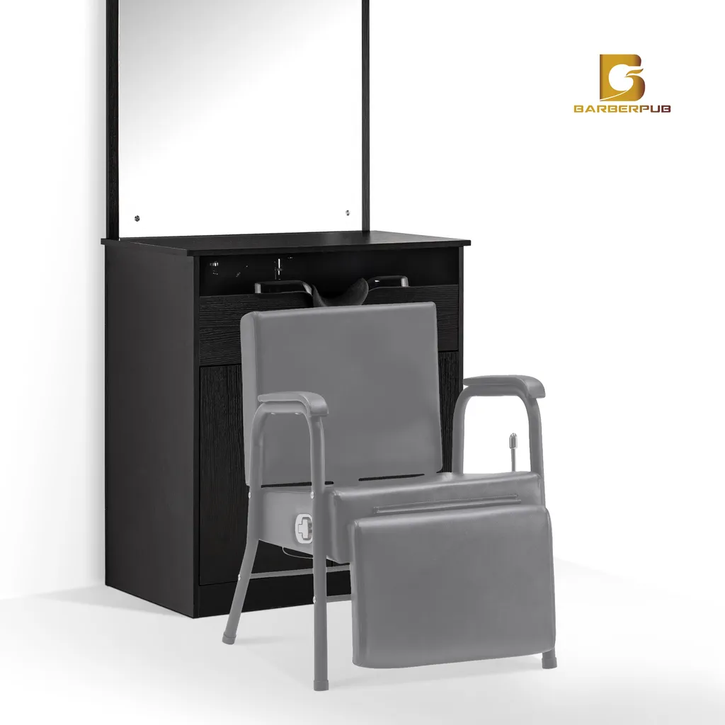 Barberpub Friseur Waschtisch Friseurwaschplatz 3130BK, Mit Waschbecken, Mit Wandspiegel, Mit Unterschrank 80 Cm, Friseur Salon SPA Friseureinrichtung, MFC+PVC, Schwarz, 47,5 X 84 X 169 Cm 7 Barberpub Friseur Waschtisch Friseurwaschplatz 3130BK, Mit Waschbecken, Mit Wandspiegel, Mit Unterschrank 80 Cm, Friseur Salon SPA Friseureinrichtung, MFC+PVC, Schwarz, 47,5 X 84 X 169 Cm – Bild 7