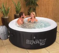Bestway Whirlpool Lay-Z-Spa Miami | 4 Personen | 81 Massageluftdüsen | Automatisch Aufblasbar | 180x66 Cm | Schwarz/türkis | Abdeckung | Indoor Outdoor -Garten- & Gewächshäuser Geschäft 1a275a059ff931f453416606d9aeb884