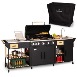 Klarstein Gasgrill Für Camping Balkon Garten, Grill Mit 6 Brenner, 20400W Edelstahl-Gasgrill, Outdoor Gasgrill Mit Seitenbrenner, Gas Grill Kombigrill Für Propan/Butan, Gasgrills Mit Grillabdeckung