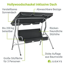 Juskys Hollywoodschaukel 3-Sitzer Mit Dach & Sitzauflage – Gartenschaukel 200 Kg Belastbar – Schaukelbank Für Garten & Terrasse - Grau -Garten- & Gewächshäuser Geschäft 1a510aa04b3d99009595080e23226ba1