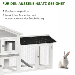 PawHut Kleintierstall Mit Freilaufgehege Asphaltdach Kleintierhaus Kleintiergehege Draußen Meerschweinchenstall Kleintierkäfig Doppelstöckig Tannenholz Grau 227 X 53 X 85 Cm -Garten- & Gewächshäuser Geschäft 1a611935b2ccce7283ff12df3b09d73e 1