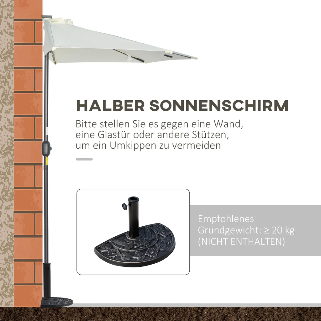 Outsunny Sonnenschirm, 270 X 240 Cm Halbshirm, Balkonschirm Mit LED, Halbrunder Terrassenschirm Mit Handkurbe, Solarpaneel, Für Garten, Metall, Beige 4 Outsunny Sonnenschirm, 270 X 240 Cm Halbshirm, Balkonschirm Mit LED, Halbrunder Terrassenschirm Mit Handkurbe, Solarpaneel, Für Garten, Metall, Beige – Bild 4