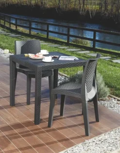 Dmora Quadratischer Outdoor-Tisch, Struktur Aus Hartharz Mit Rattan-Effekt, Italy, 80 X 80 X 72 Cm, Farbe Anthrazit