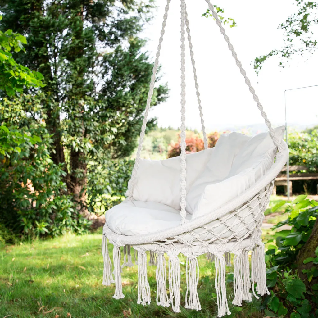 SVITA CARRIE Hängesessel Mit Rahmen Im Boho-Style Zum Aufhängen Mit Kissen Beige 1 SVITA CARRIE Hängesessel Mit Rahmen Im Boho-Style Zum Aufhängen Mit Kissen Beige
