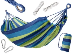 Ikonka, Doppelte Hängematte 200x150 Verstärkt Blau+ Montagesatz