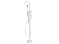 Beliani Duscharmatur Armatur Freistehend Mischer Wasserhahn Dusche Set Brause Matt Weiss Edelstahl Messing Kunststoff Modern