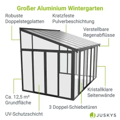 Juskys Wintergarten 12,5 M² - Mit Kristallklaren Wänden, Doppel-Schiebetüren & UV-Schutz – Wasserdicht & Winterfeste Überdachung Aus Aluminium - Grau -Garten- & Gewächshäuser Geschäft 1c14dcee986fc72e23798bb6cae8d2e5