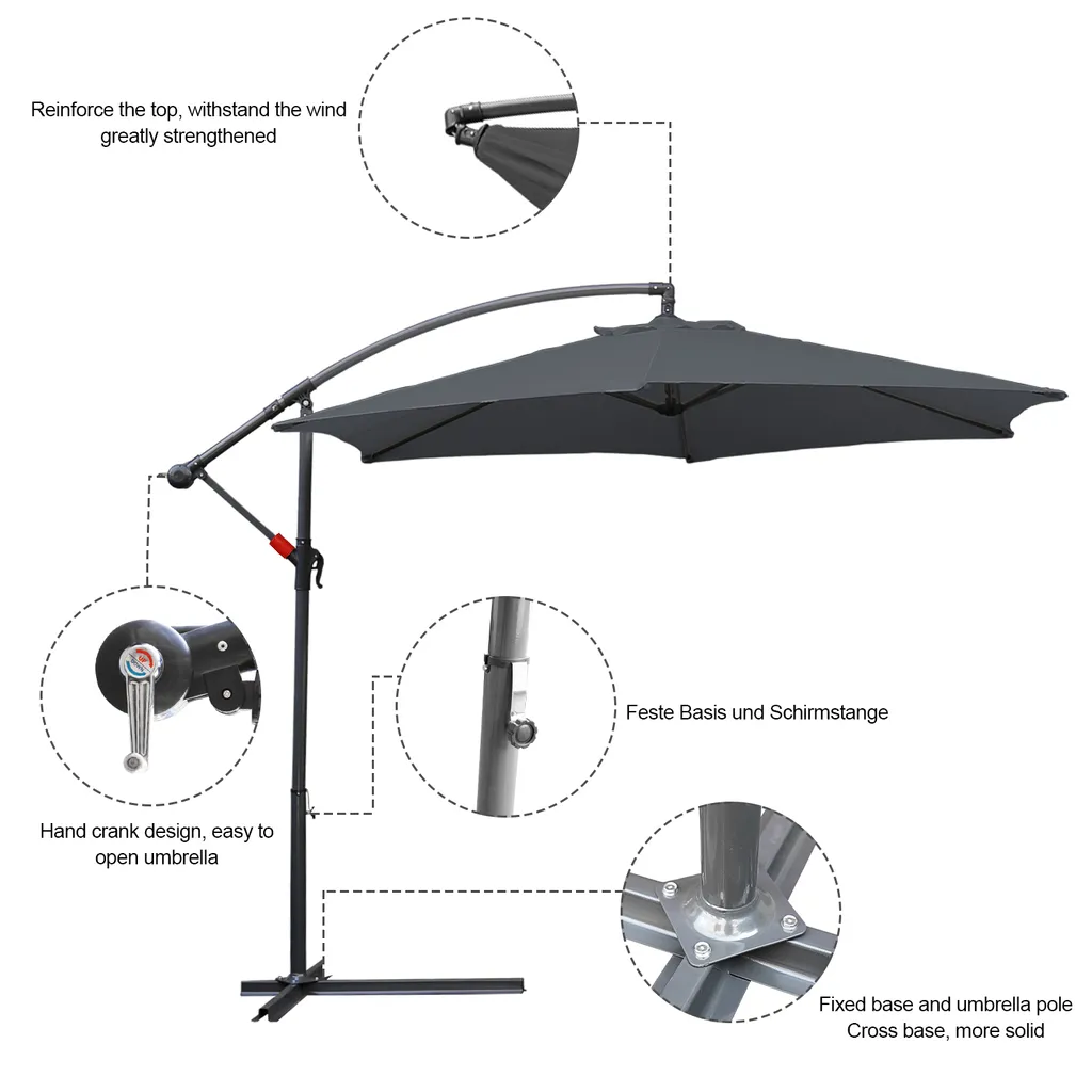 EINFEBEN Sonnenschirm Alu Ampelschirm ? 350cm Grau Gartenschirm Mit Staender, Hoehenverstellbar, Klappbar, UV-Schutz 40+ Diverse Farben Wasserabweisende Marktschirm 4 EINFEBEN Sonnenschirm Alu Ampelschirm ? 350cm Grau Gartenschirm Mit Staender, Hoehenverstellbar, Klappbar, UV-Schutz 40+ Diverse Farben Wasserabweisende Marktschirm – Bild 4