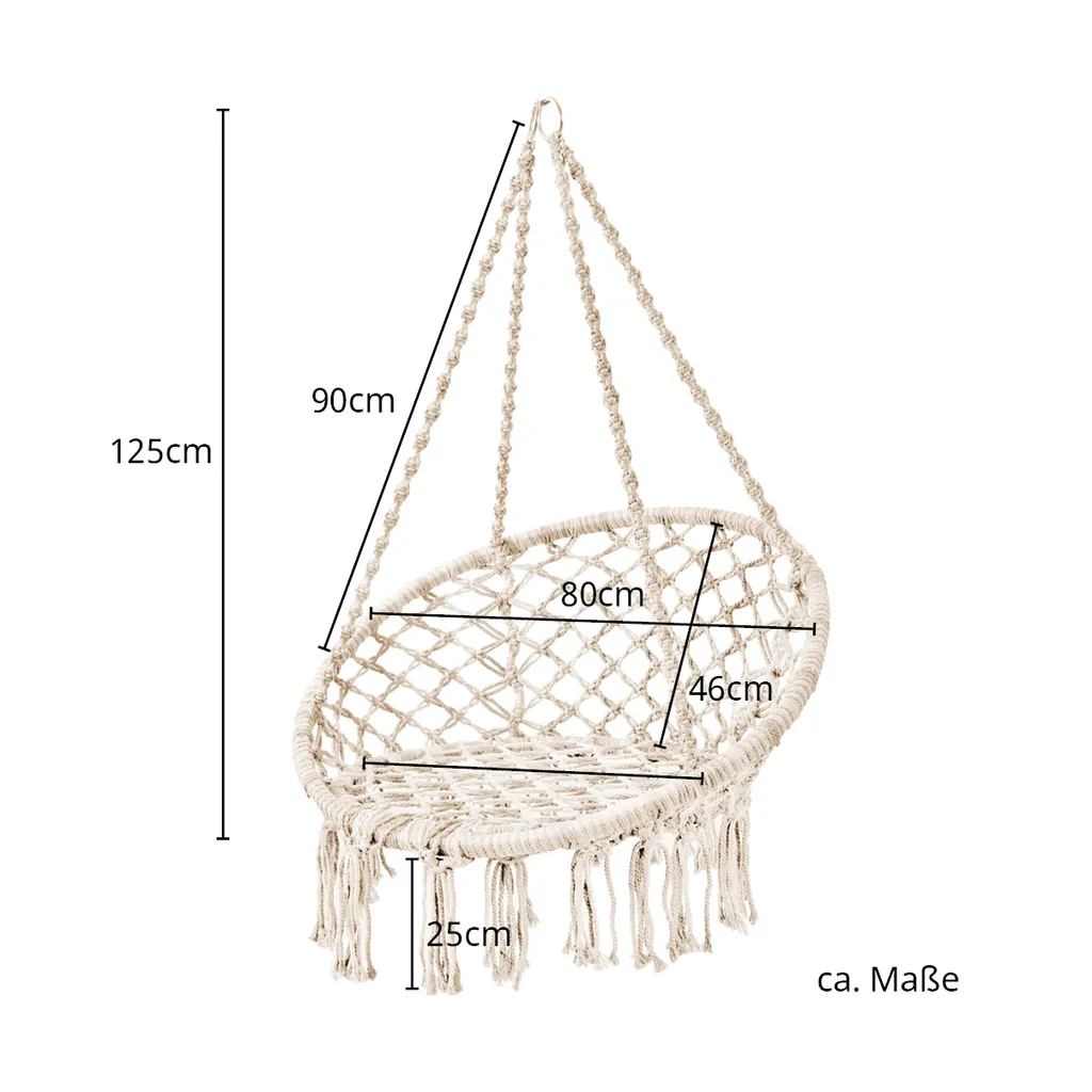 SVITA CARRIE Hängesessel Mit Rahmen Im Boho-Style Zum Aufhängen Mit Kissen Beige 6 SVITA CARRIE Hängesessel Mit Rahmen Im Boho-Style Zum Aufhängen Mit Kissen Beige – Bild 6