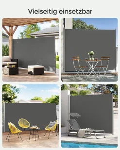 SONGMICS Seitenmarkise, Sichtschutz, 200 X 400 Cm, Ausziehbar Aus 220 G/m² Polyester,Blickdicht, Seitenrollo, Für Balkon, Terrasse, Garten, Anthrazit GSA204G02 -Garten- & Gewächshäuser Geschäft 1c806b71c5c6e43676df75b885797fd8