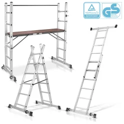 STAHLWERK Leitergerüst 150 Kg Alu Klappleiter Arbeitsplattform Mehrzweckleiter