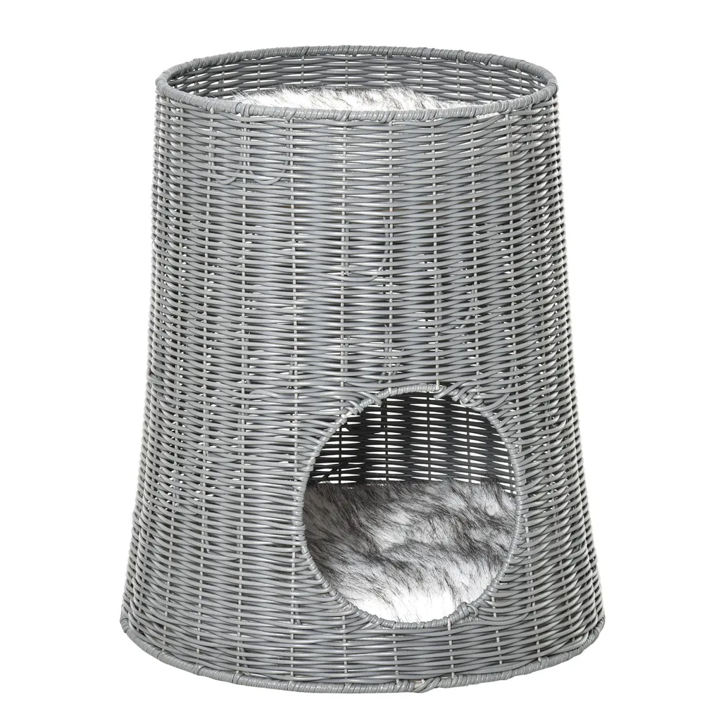 Pawhut Katzenhöhle Aus Rattan Katzenhaus Katzenbett Katzenkorb Mit 2 Kissen Weidenkorb Mit Liegedach Zweistöckig Geschlossenes Design Handgewebt PE-Rattan Baumwolle Grau 45 X 45 X 50 Cm 4 Pawhut Katzenhöhle Aus Rattan Katzenhaus Katzenbett Katzenkorb Mit 2 Kissen Weidenkorb Mit Liegedach Zweistöckig Geschlossenes Design Handgewebt PE-Rattan Baumwolle Grau 45 X 45 X 50 Cm – Bild 4