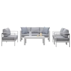 MeXo Gartenmöbelset, Loungeset Aluminium Für 6-7 Personen Mit Kissen Und Couchtisch Indoor Outdoor Balkon Weiß (Sitzgruppe, Aluminiumrahmen) -Garten- & Gewächshäuser Geschäft 1d2d75876ca27b2b90c8269d5e2bc104