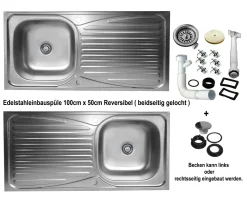 Keton Edelstahl Einbauspüle 100x50cm Küchenspüle Reversible Edelstahlspüle Spülbecken 1 Becken Mit Abtropffläche