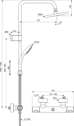 Ideal Standard Duschsystem Ceratherm T25 Aufputz A7546XG Schwarz