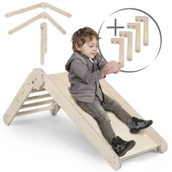 MAMOI® Klettergerüst Indoor, Kletterdreieck Mit Rutsche Aus Holz, Baby Kinder Klettern, Kletterturm Mit Rutschbrett, Kletterbogen Mit Kinderrutsche, Holzbogen Für Spielplatz Ab 1/2/3 Jahre