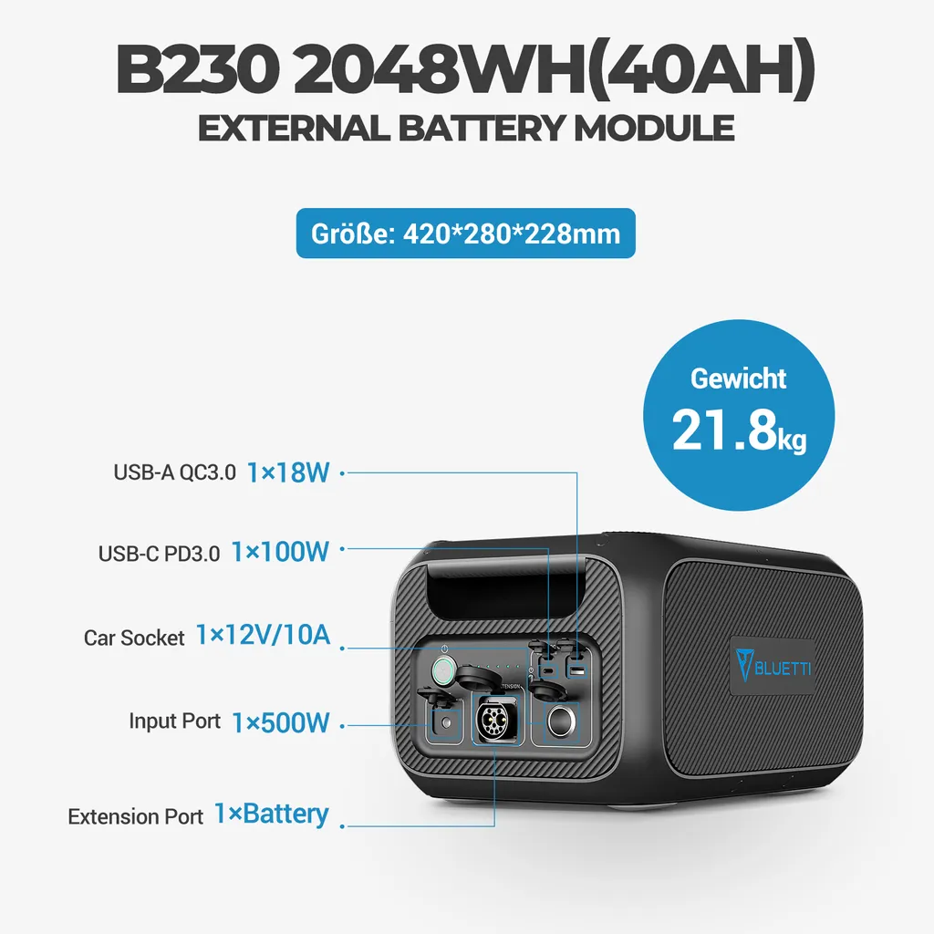 BLUETTI Tragbares Kraftwerk AC200MAX Und 1 Externe B230 Batteriemodule, Erweitert Auf 4096Wh LiFePO4 Batterie Backup Mit 4 2200W AC Steckdosen, Stromerzeuger, Solargenerator Für Stromausfall, Netzfernbedienung 4 BLUETTI Tragbares Kraftwerk AC200MAX Und 1 Externe B230 Batteriemodule, Erweitert Auf 4096Wh LiFePO4 Batterie Backup Mit 4 2200W AC Steckdosen, Stromerzeuger, Solargenerator Für Stromausfall, Netzfernbedienung – Bild 4