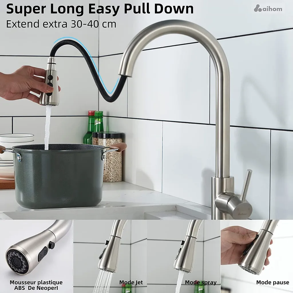 Homelody Wasserhahn Küche 360° Küchenarmatur Mit Ausziehbarer Brause Spültischarmatur Aus Edelstahl Mischbatterie Küche Mit Dual-Spülbrause 2 Homelody Wasserhahn Küche 360° Küchenarmatur Mit Ausziehbarer Brause Spültischarmatur Aus Edelstahl Mischbatterie Küche Mit Dual-Spülbrause – Bild 2