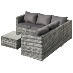 Merax Gartenlounge-Set Für 4-5 Personen, Gartenmöbel Set Polyrattan Sitzgruppe Balkonset Gartenlounge Mit Tisch Und Kissen Für Garten, Terasse Und Balkon, 181 X 181 X 66 Cm, Grau -Garten- & Gewächshäuser Geschäft 1e0ef911f06da04692d1d4c3513e5105