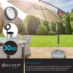KESSER® Granit Sonnenschirmständer Mit Edelstahlrohr, Hochwertiger Schirmständer Sockel 25KG - Für Schirmstöcke Bis 16-48 Mm, Inkl. Transport Griff Garten Balkonschirmständer, Farbe:Grau, Größe:Rund -Garten- & Gewächshäuser Geschäft 1e17a129143f9465e1dcd4d4fcd1acda