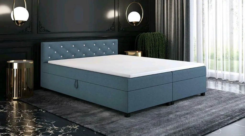 Novamat SURLY Doppelbett Mit Staukasten, Niedrige Kopfstütze, Polsterbett, 140x200, Blau 1 Novamat SURLY Doppelbett Mit Staukasten, Niedrige Kopfstütze, Polsterbett, 140x200, Blau