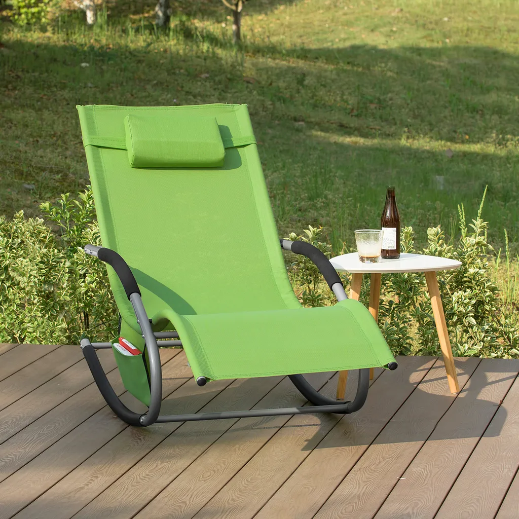 SoBuy OGS28-GR Swingliege Schaukelliege Sonnenliege Liegestuhl Gartenliege Mit Tasche Gewebe In Grün 2 SoBuy OGS28-GR Swingliege Schaukelliege Sonnenliege Liegestuhl Gartenliege Mit Tasche Gewebe In Grün – Bild 2