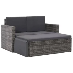 VidaXL 2-tlg. Garten-Lounge-Set Mit Auflagen Poly Rattan Grau