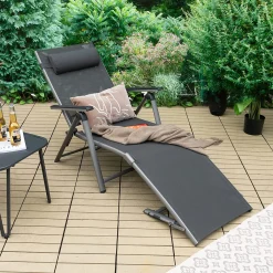COSTWAY Klappbarer Sonnenliege Gartenliege Mit 8-stufig Rückenlehne Verstellbar, Kopfkissen Und Verstellbarer Fußteil, Outdoor Aluminium Liegestuhl Klappliege Mit Schnell Trocknendem Stoff
