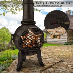 Jago® Terrassenofen Mit Funkenfluggitter - Aus Gußeisen Im Klassischen Design, 108cm Hoch, Inklusive Schürhaken, Funkenschutz - Vintage Gartenofen, Rustikaler Look, Gartenkamin, Feuerstelle, Feuerkorb -Garten- & Gewächshäuser Geschäft 1f5166da75275eaee2fbc912ae3e7e6f