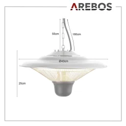 AREBOS Deckenheizstrahler 1.500 W, Inkl. Fernbedienung, Infrarotheizstrahler, Wärmepilz, Silber -Garten- & Gewächshäuser Geschäft 208e0aa328425dc3e32294be4437b9d9