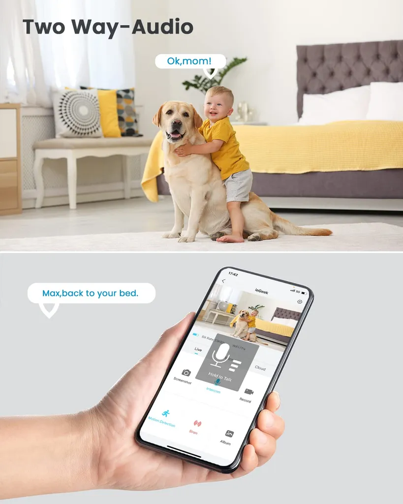 IeGeek Überwachungskamera Wlan 1080P Mini Kamera Mit SD Karte 32GB,Innen Camera Wifi Mit HD Nachtsicht, 2-Wege-Audio, Smarte Bewegungs Und Geräuscherkennung, Mobile App Steuerung 6 IeGeek Überwachungskamera Wlan 1080P Mini Kamera Mit SD Karte 32GB,Innen Camera Wifi Mit HD Nachtsicht, 2-Wege-Audio, Smarte Bewegungs Und Geräuscherkennung, Mobile App Steuerung – Bild 6