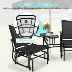 COSTWAY 2-Sitzer Gartenmöbel Set Mit Tisch & Schirmloch, Balkonmöbel Mit Atmungsaktivem Stoff, Sanftes Schaukelfunktion, Gartenbank Sitzgarnitur Für Garten, Terrasse, Balkon (Schwarz) -Garten- & Gewächshäuser Geschäft 218bff3c6eebd58734364fc9098d36dc