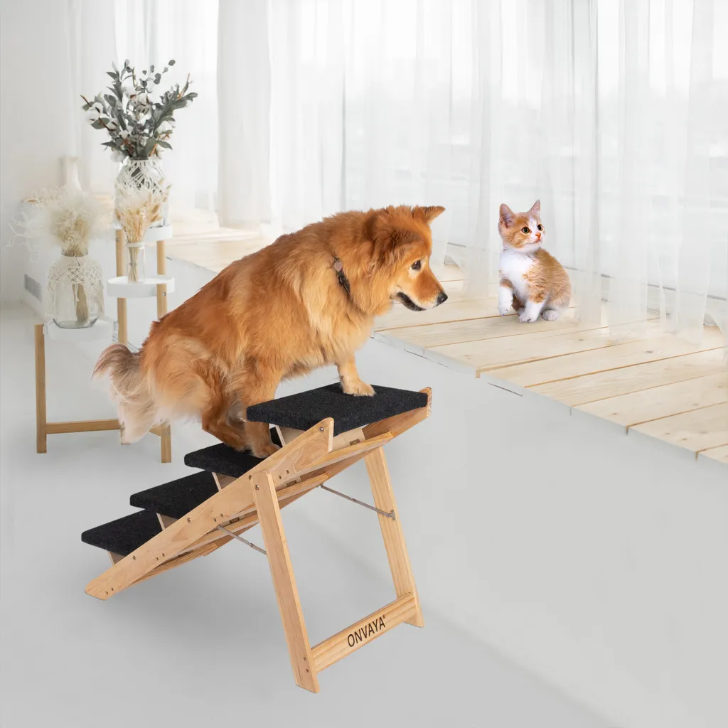 ONVAYA® Haustiertreppe | 4 Stufen | Treppe Für Hunde Und Katzen Aus Echtholz | Klappbar | 2 In 1 Treppe Und Rampe | Rutschfest 7 ONVAYA® Haustiertreppe | 4 Stufen | Treppe Für Hunde Und Katzen Aus Echtholz | Klappbar | 2 In 1 Treppe Und Rampe | Rutschfest – Bild 7