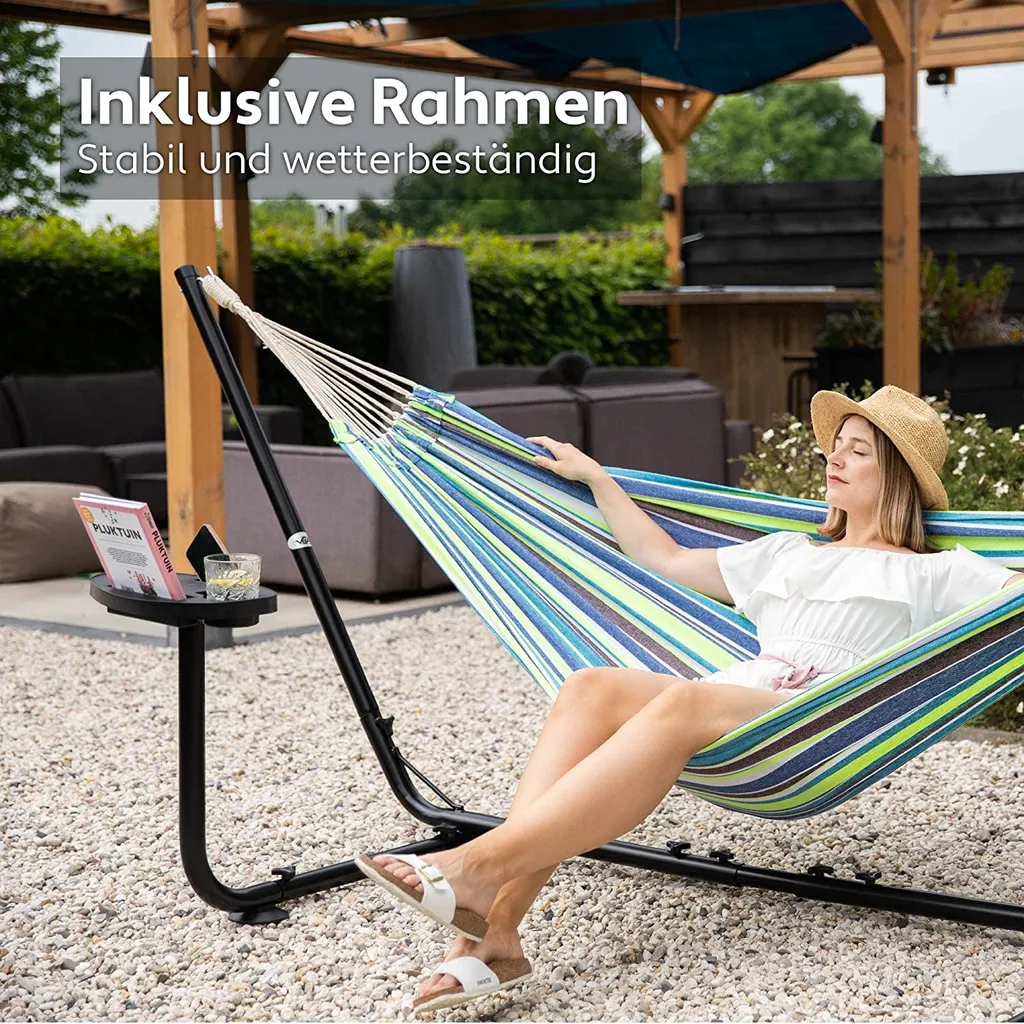 VITA5 Hängematte Mit Gestell Outdoor - Hängematte 2 Personen Für Garten & Balkon - Doppelhängematte Mit Getränkehalter- Tragbare Hängematte 200kg Belastbarkeit (Grün/Blau Cupholder) 2 VITA5 Hängematte Mit Gestell Outdoor - Hängematte 2 Personen Für Garten & Balkon - Doppelhängematte Mit Getränkehalter- Tragbare Hängematte 200kg Belastbarkeit (Grün/Blau Cupholder) – Bild 2