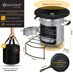 KESSER® Raketenofen Inkl. Grillpfanne Aus Gusseisen Mit Tragetasche Dutch Oven BBQ Rakete Holzofen Camping Campingkocher Campinggrill, Edelstahl, Farbe:Grau -Garten- & Gewächshäuser Geschäft 227de3db6869fb94df5c06d43888ed4b