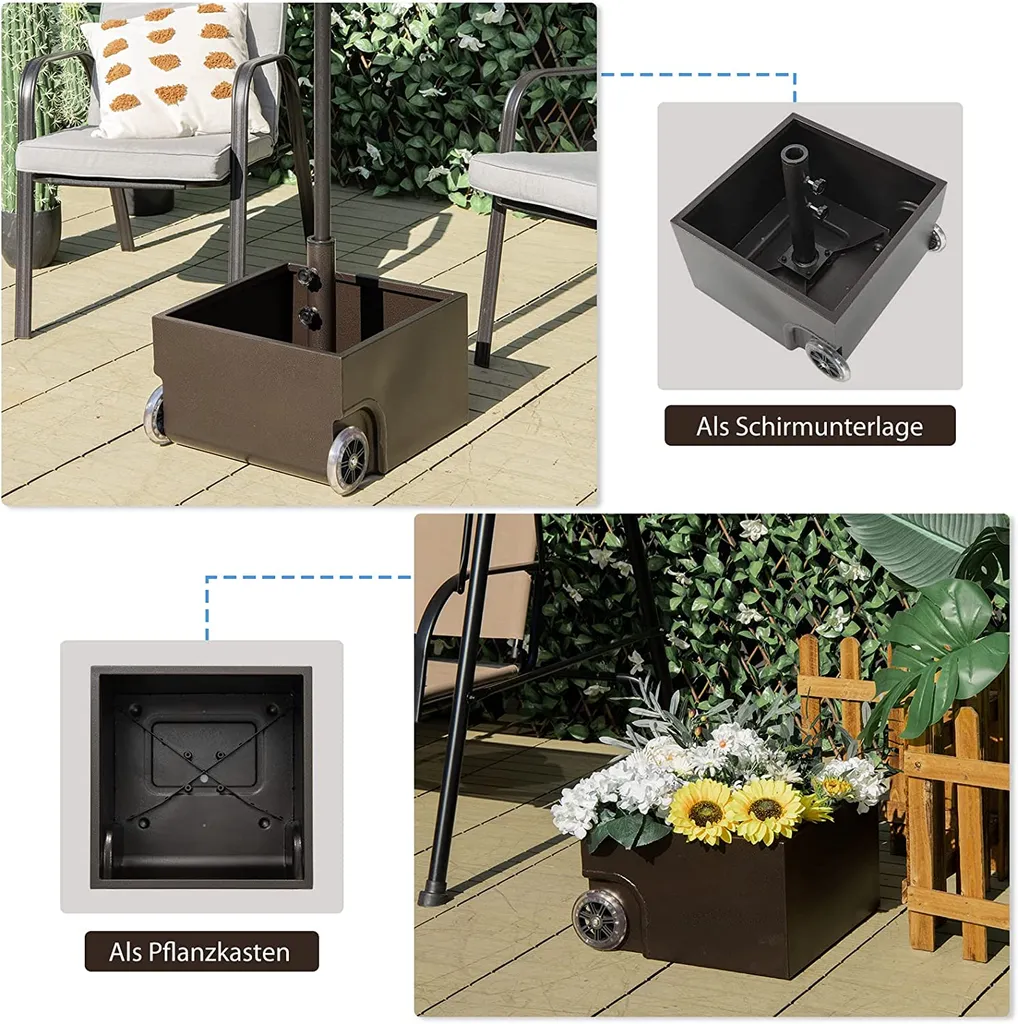 COSTWAY Sonnenschirmständer Mit Rollen, 77kg Sonnenschirm Ständer Für Schirmstangen 38/48 Mm, Schirmständer Befüllbar Mit Sand, Pflanzgefäß Mit Ablaufloch Für Terrasse, Garten 2 COSTWAY Sonnenschirmständer Mit Rollen, 77kg Sonnenschirm Ständer Für Schirmstangen 38/48 Mm, Schirmständer Befüllbar Mit Sand, Pflanzgefäß Mit Ablaufloch Für Terrasse, Garten – Bild 2