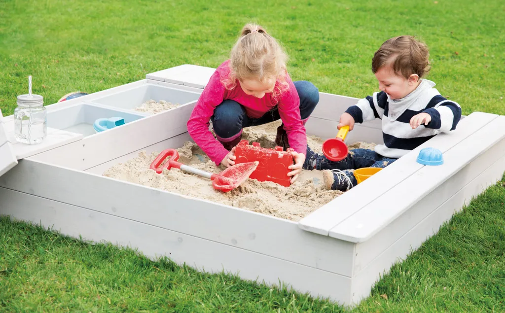 Roba Sandkasten Outdoor+ Mit 2 Spielwannen, Holzsandkasten Aus Wetterfestem Massivholz, Grau Lasiert 3 Roba Sandkasten Outdoor+ Mit 2 Spielwannen, Holzsandkasten Aus Wetterfestem Massivholz, Grau Lasiert – Bild 3