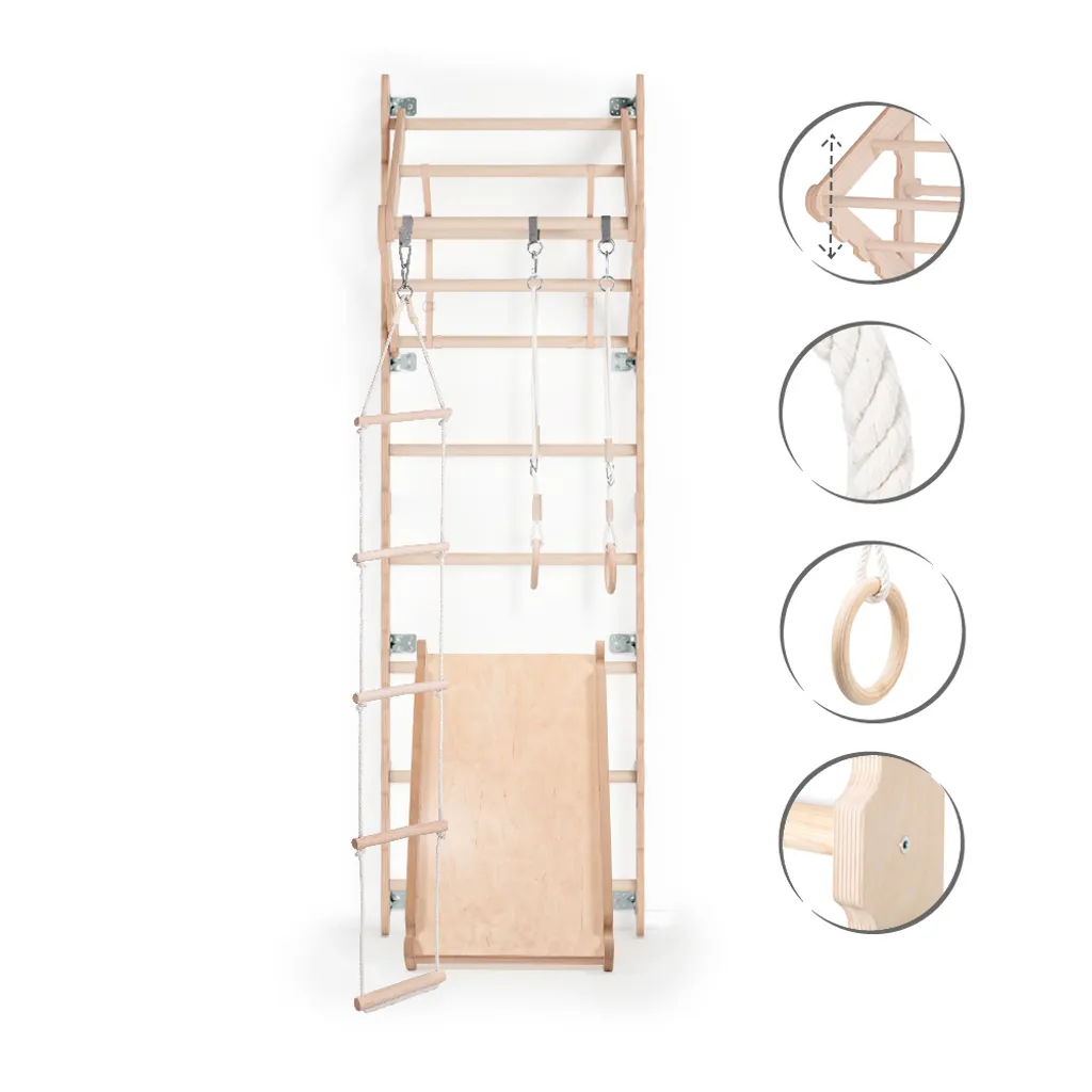 MAMOI® Klettergerüst Indoor, Sprossenwand Für Kinderzimmer Mit Rutsche, Turnringe Kinder Für Klettern, Kletterwand Und Spielgeräte, Turngeräte Mit Klimmzugstange Für Drinnen, Sportgeräte Ab 3 Jahren 2 MAMOI® Klettergerüst Indoor, Sprossenwand Für Kinderzimmer Mit Rutsche, Turnringe Kinder Für Klettern, Kletterwand Und Spielgeräte, Turngeräte Mit Klimmzugstange Für Drinnen, Sportgeräte Ab 3 Jahren – Bild 2