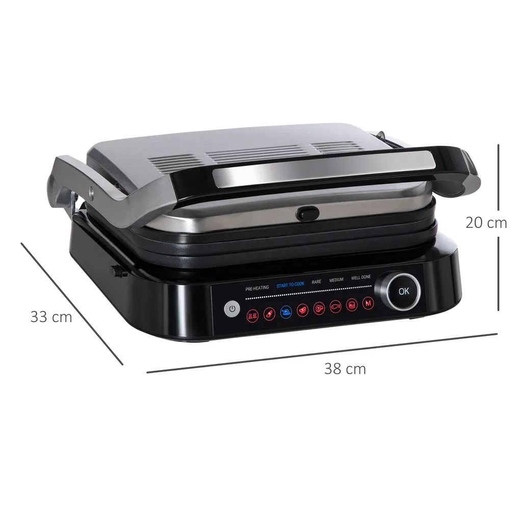 HOMCOM Kontaktgrill 95° Aufklappbar Optigrill Intelligente Zeitkontrolle Multi-Funktionen 2100 W Tischgrill 8 Modi 220-240V/50Hz Alu+Stahl Silber+Schwarz 38 X 33 X 20 Cm 3 HOMCOM Kontaktgrill 95° Aufklappbar Optigrill Intelligente Zeitkontrolle Multi-Funktionen 2100 W Tischgrill 8 Modi 220-240V/50Hz Alu+Stahl Silber+Schwarz 38 X 33 X 20 Cm – Bild 3