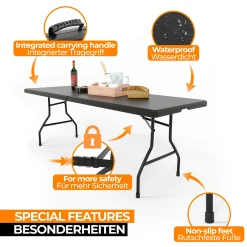 Jago® Klapptisch - 183 Cm Lang, Für 8 Personen, Klappbar, Tragbar, Platzsparend, Outdoor/Indoor, Für Garten, Camping, Bis 150 Kg, Schwarz - Buffettisch, Campingtisch, Koffertisch, Gartentisch 19 Jago® Klapptisch - 183 Cm Lang, Für 8 Personen, Klappbar, Tragbar, Platzsparend, Outdoor/Indoor, Für Garten, Camping, Bis 150 Kg, Schwarz - Buffettisch, Campingtisch, Koffertisch, Gartentisch -Garten- & Gewächshäuser Geschäft 235bc7ffce104300ebc724e902bd489e