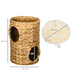 PawHut Kratztonne, Höhe 47 Cm, Kratzturm Mit 2 Ebenen, Katzenturm Mit Kissen, Katzentonne Mit 2 Höhlen, Katzenkratzbaum Aus Wasserhyazinthe, Stahl, Hellbraun -Garten- & Gewächshäuser Geschäft 235bced459ddd8429745e0406792a22f