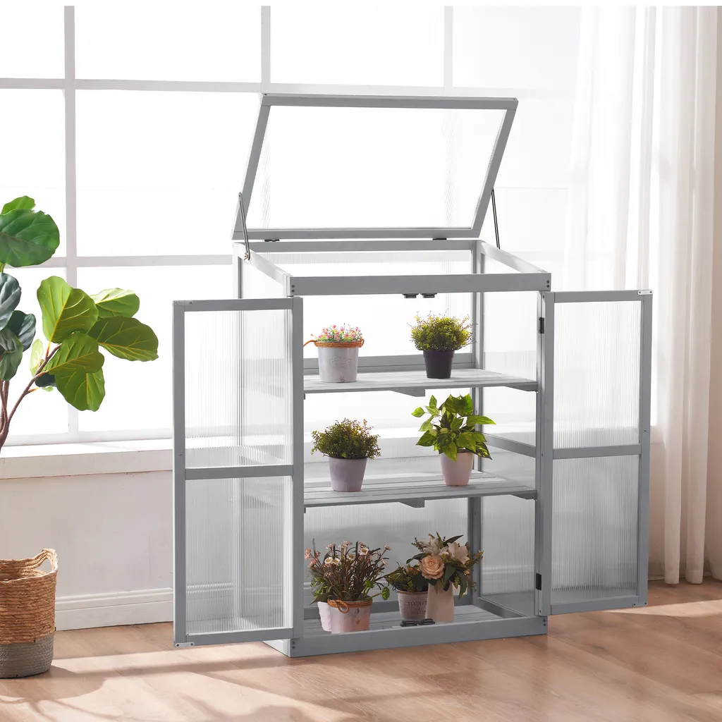 M MCombo Gewächshaus Frühbeet Aus Holz, Für Balkon & Garten, Klein Treibhaus Greenhouse Aufsatz Kasten Winterfest, 46*76*110cm, 0760 (Grau) 2 M MCombo Gewächshaus Frühbeet Aus Holz, Für Balkon & Garten, Klein Treibhaus Greenhouse Aufsatz Kasten Winterfest, 46*76*110cm, 0760 (Grau) – Bild 2