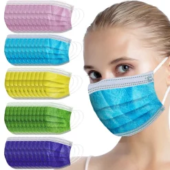 Jefety 50 Stück Erwachsene Maske Bedruckte Mundmasken Einweg-Schutz-Gesichtsmaske 3 Schichten Bunt