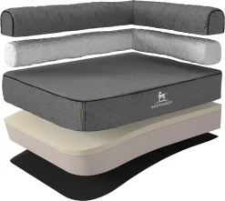 Knuffelwuff Orthopädisches Eck Hundebett Marlie Aus Velours Mit Handwebcharakter XXL 120 X 80cm Lehne Rechts Grau