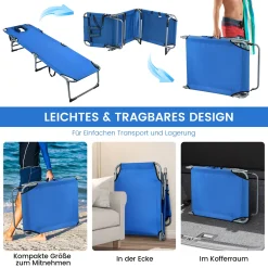 COSTWAY Sonnenliege Mit Kopfstütze, Klappbarer Liegestuhl, Strandliege Mit 5 Verstellbaren Rückenlehne, Gartenliege Für Garten, Strand, 194 X 60 X 36 Cm (Blau) -Garten- & Gewächshäuser Geschäft 23eebd274cc2b44dd173f9c12f4d5090